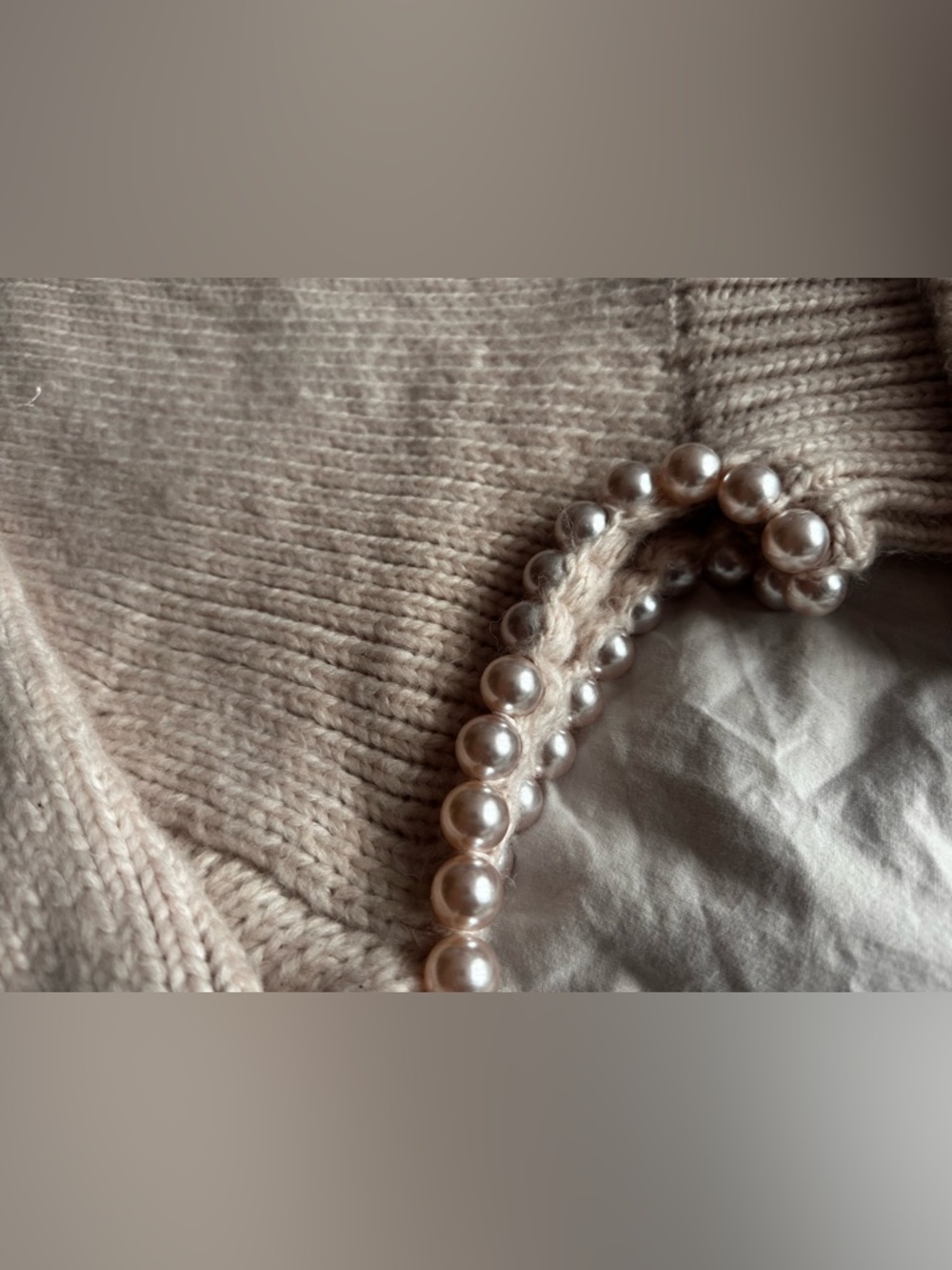 Zara One Shoulder Pearl Detail Knit Sweater Beige/pink Size M - Picture 3 of 12